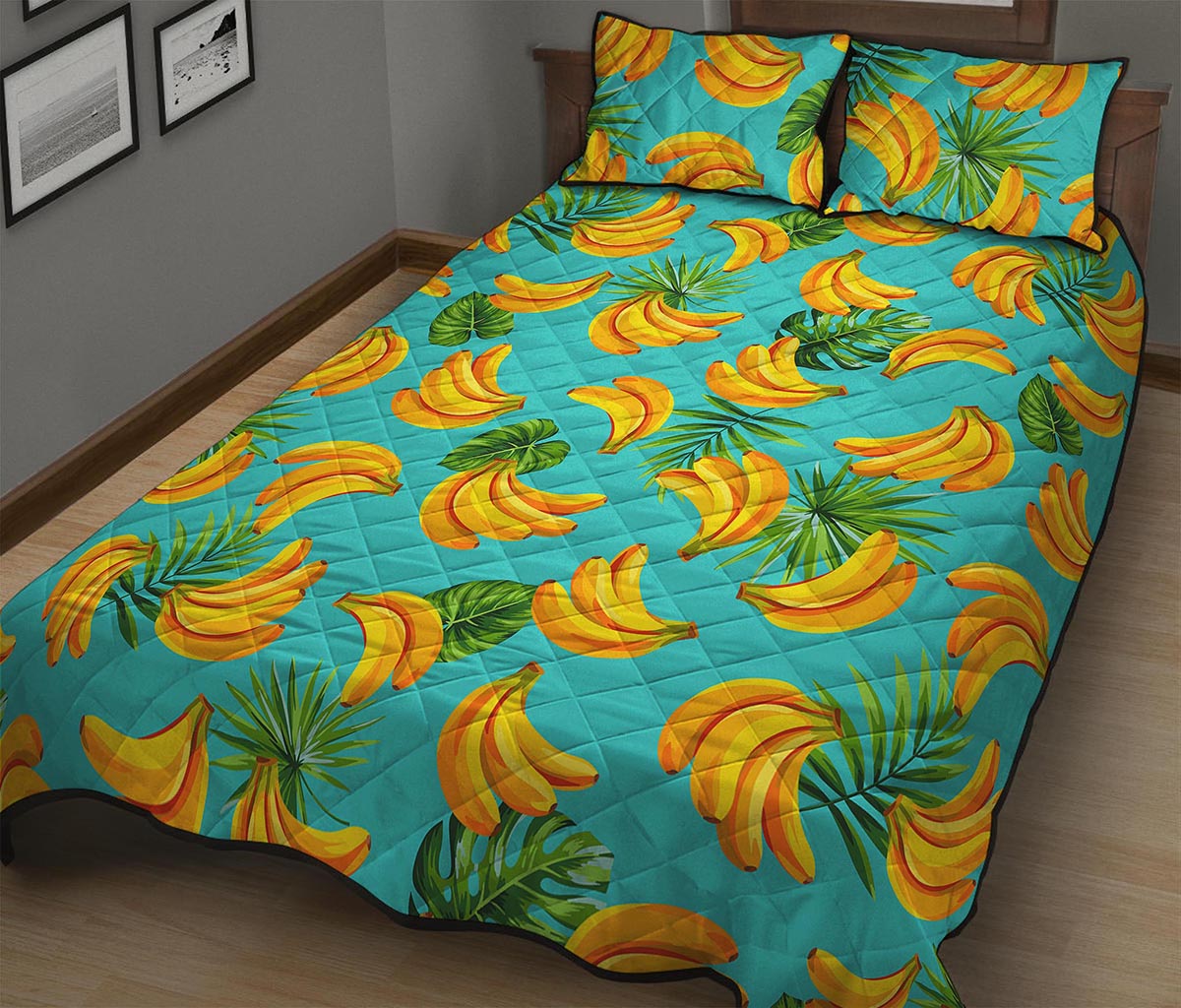 Tropical Banana Leaf Pattern Print Quilt Bed Set