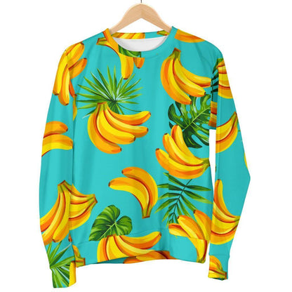 Tropical Banana Leaf Pattern Print Women's Crewneck Sweatshirt GearFrost
