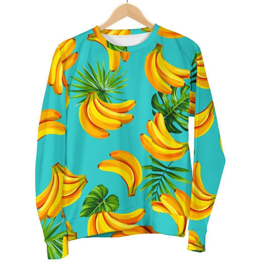 Tropical Banana Leaf Pattern Print Women's Crewneck Sweatshirt GearFrost
