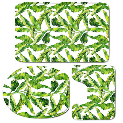 Tropical Banana Leaves Pattern Print 3 Piece Bath Mat Set