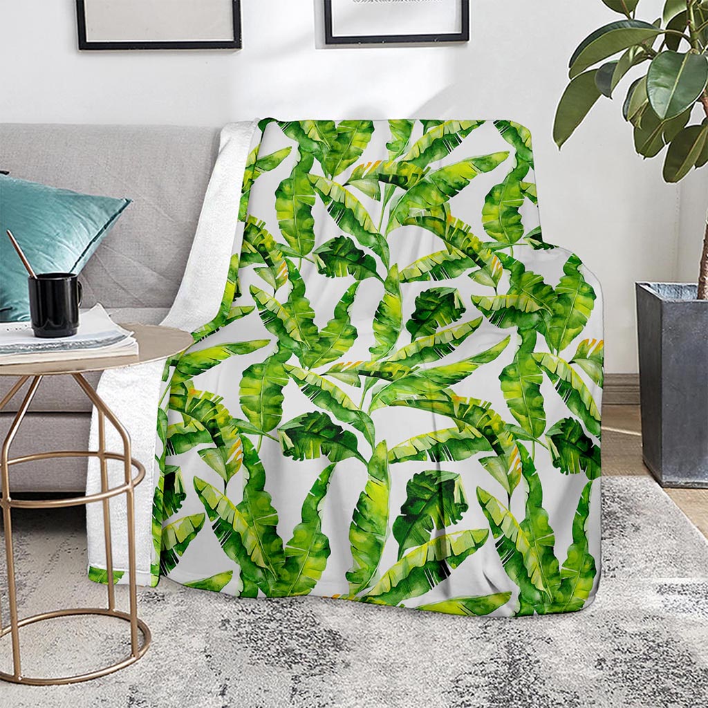 Tropical Banana Leaves Pattern Print Blanket