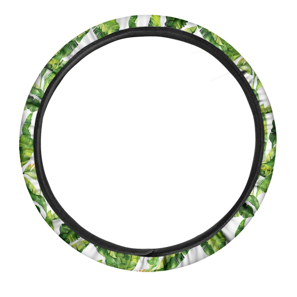 Tropical Banana Leaves Pattern Print Car Steering Wheel Cover