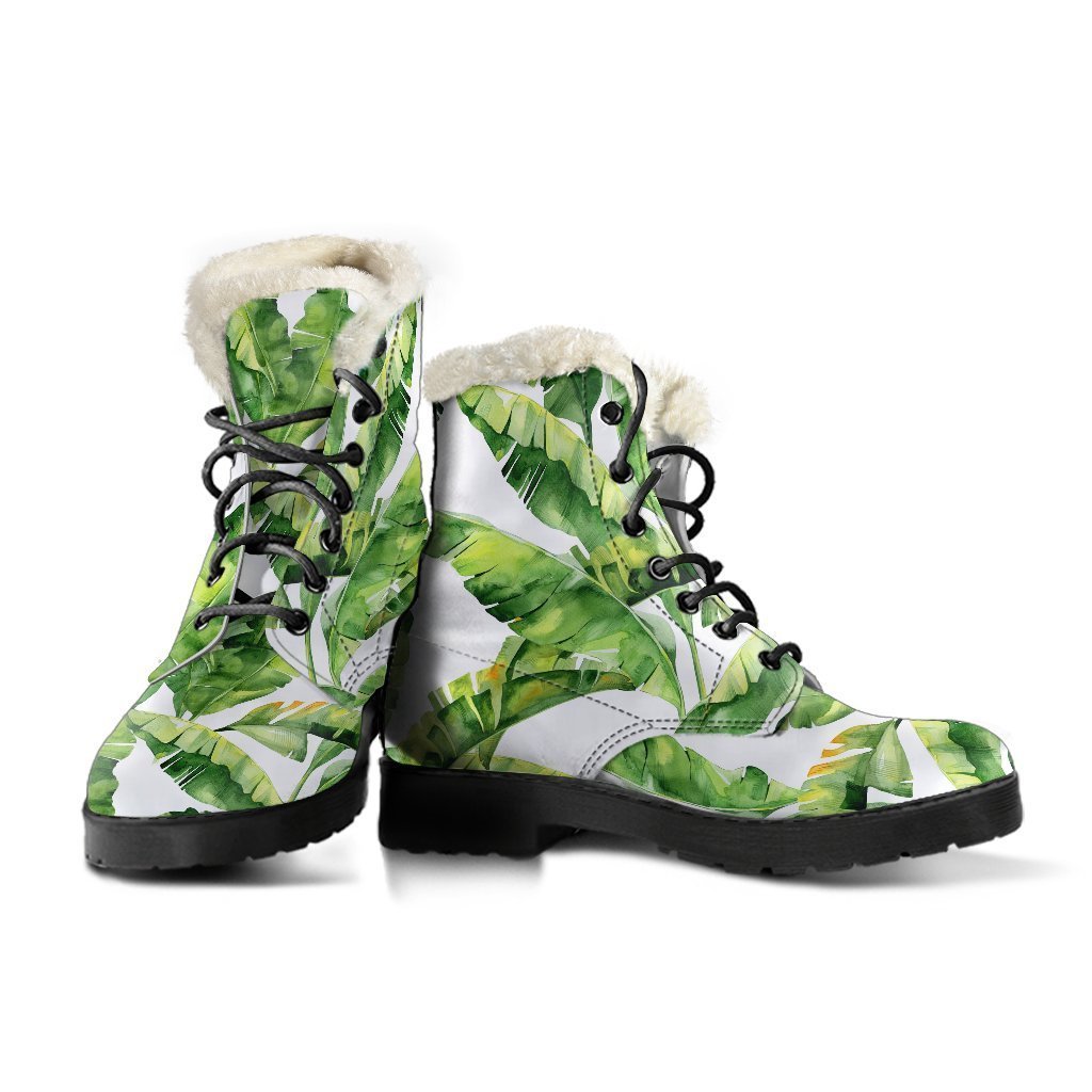 Tropical Banana Leaves Pattern Print Comfy Boots GearFrost