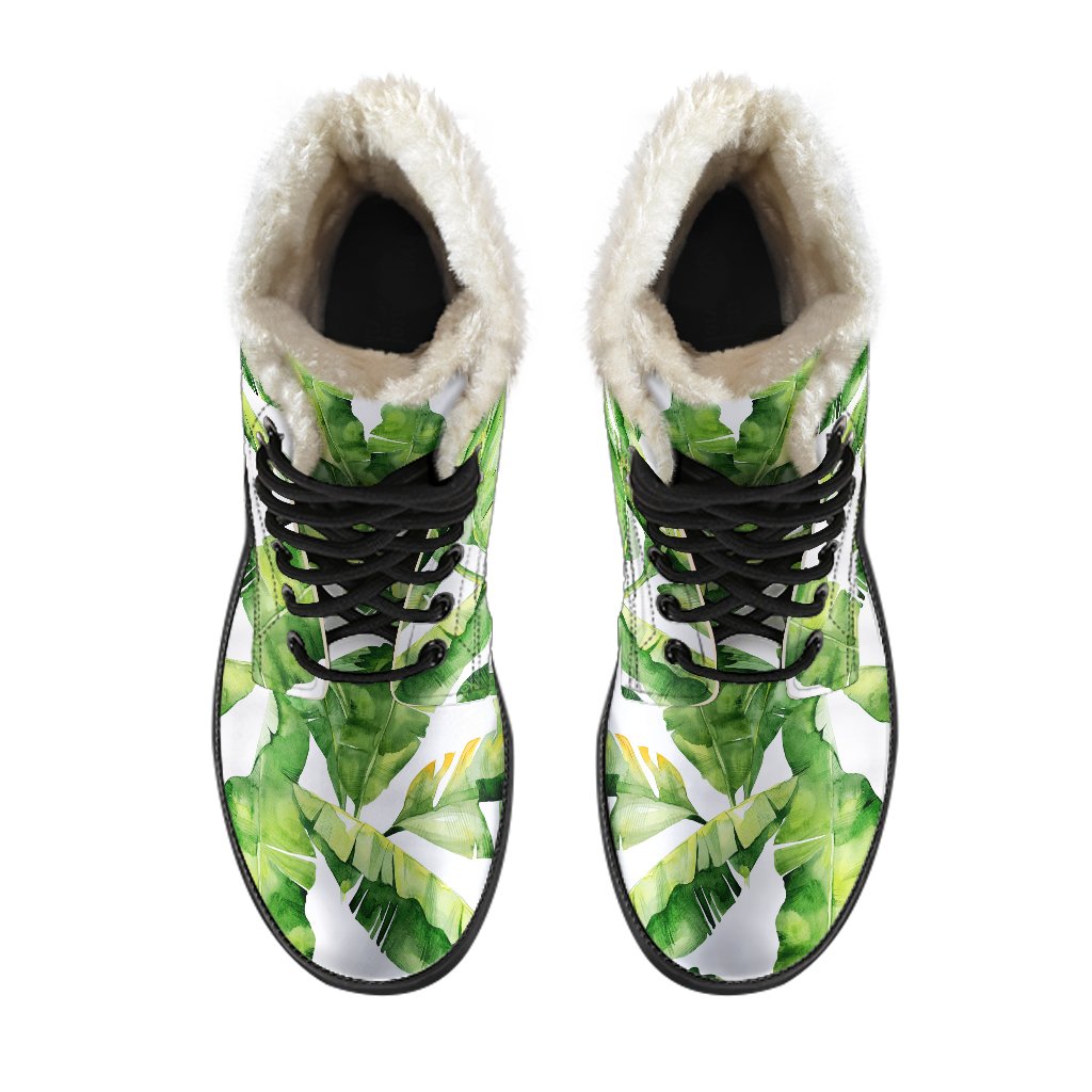 Tropical Banana Leaves Pattern Print Comfy Boots GearFrost