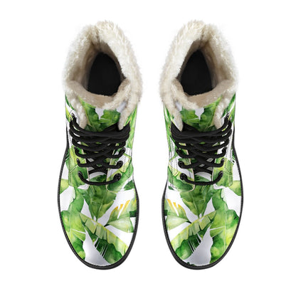 Tropical Banana Leaves Pattern Print Comfy Boots GearFrost