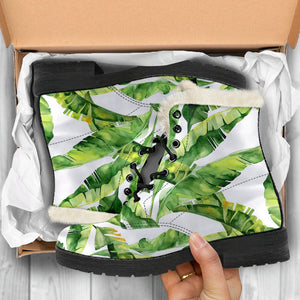 Tropical Banana Leaves Pattern Print Comfy Boots GearFrost