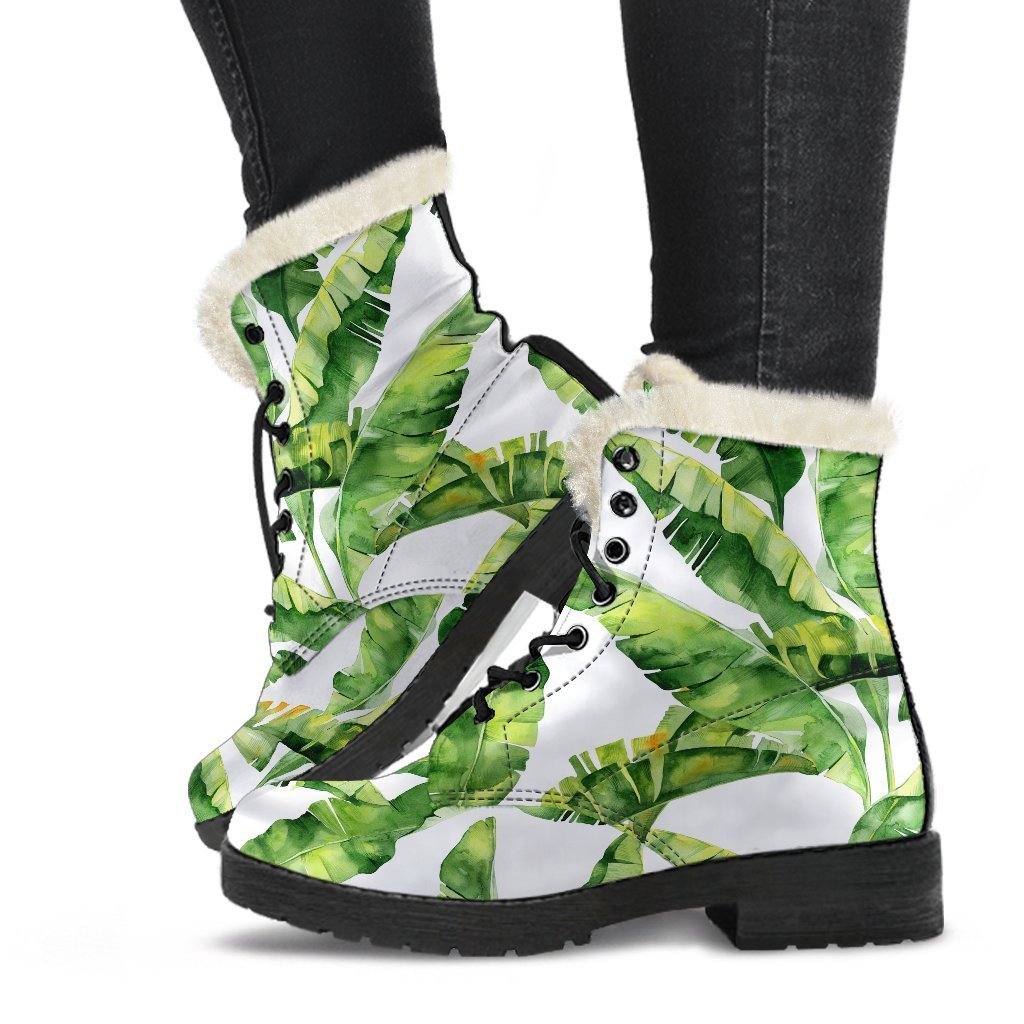 Tropical Banana Leaves Pattern Print Comfy Boots GearFrost