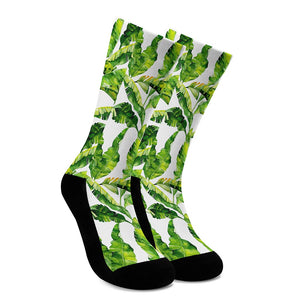 Tropical Banana Leaves Pattern Print Crew Socks