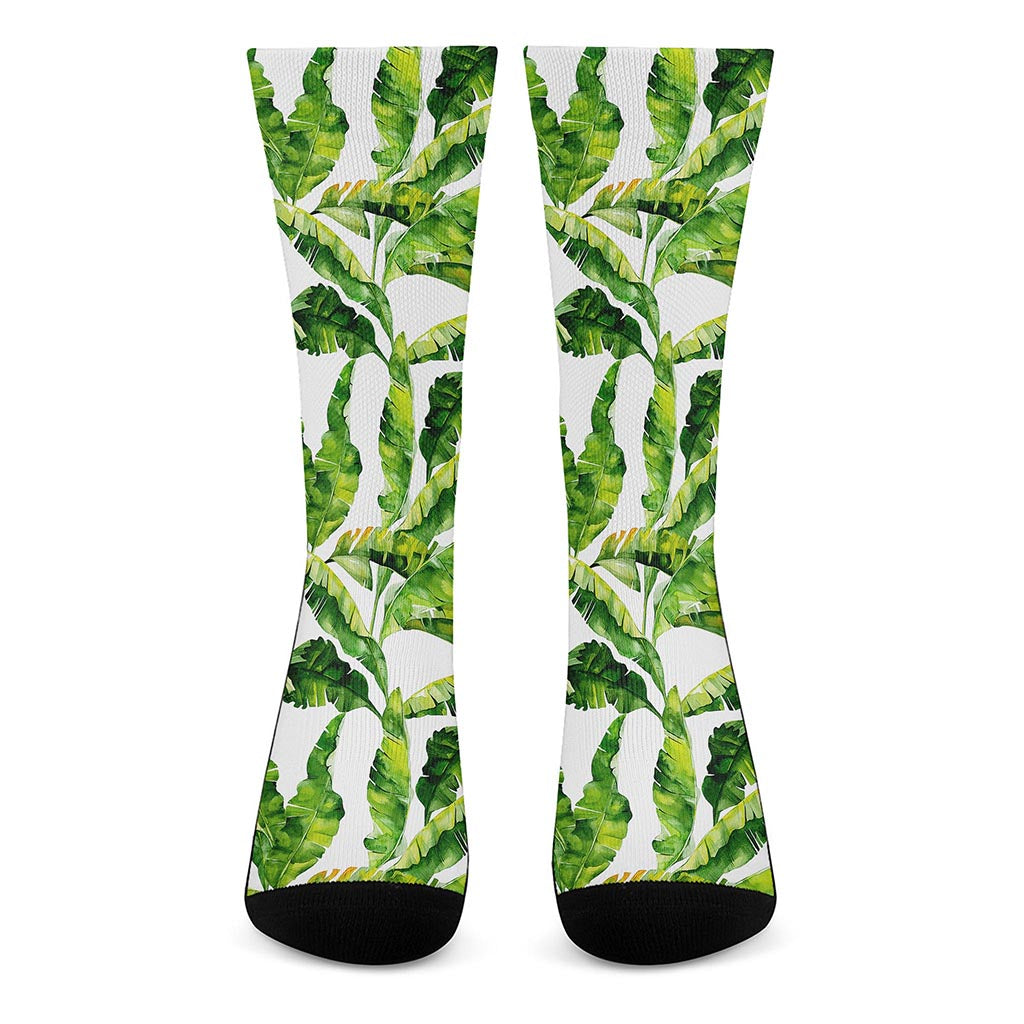 Tropical Banana Leaves Pattern Print Crew Socks