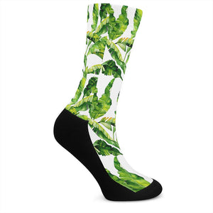 Tropical Banana Leaves Pattern Print Crew Socks