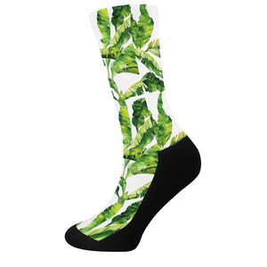 Tropical Banana Leaves Pattern Print Crew Socks