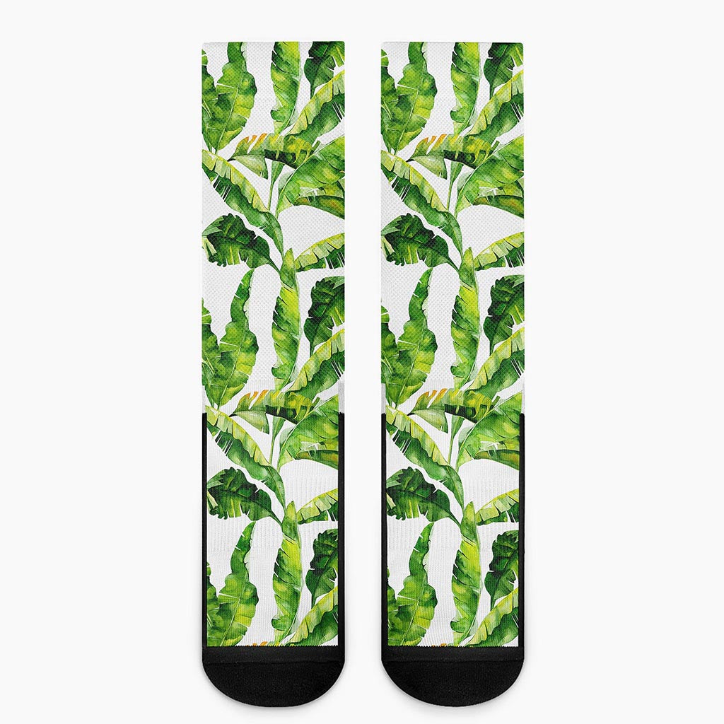 Tropical Banana Leaves Pattern Print Crew Socks