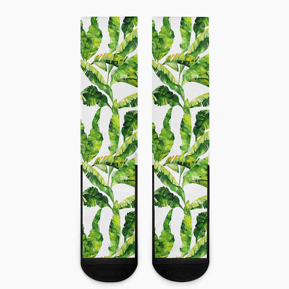 Tropical Banana Leaves Pattern Print Crew Socks