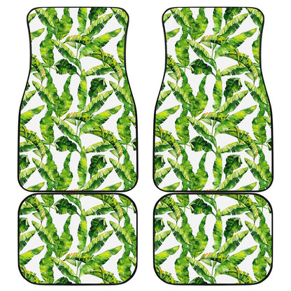 Tropical Banana Leaves Pattern Print Front and Back Car Floor Mats