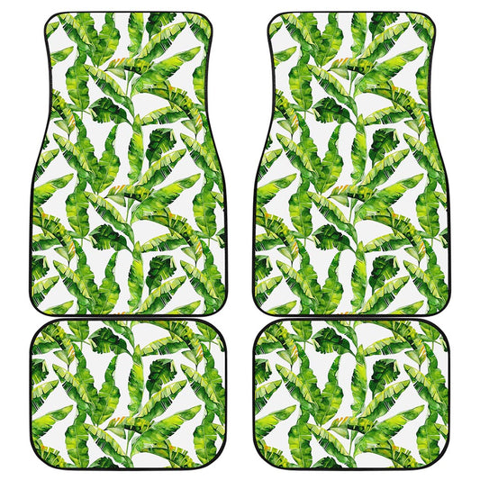 Tropical Banana Leaves Pattern Print Front and Back Car Floor Mats
