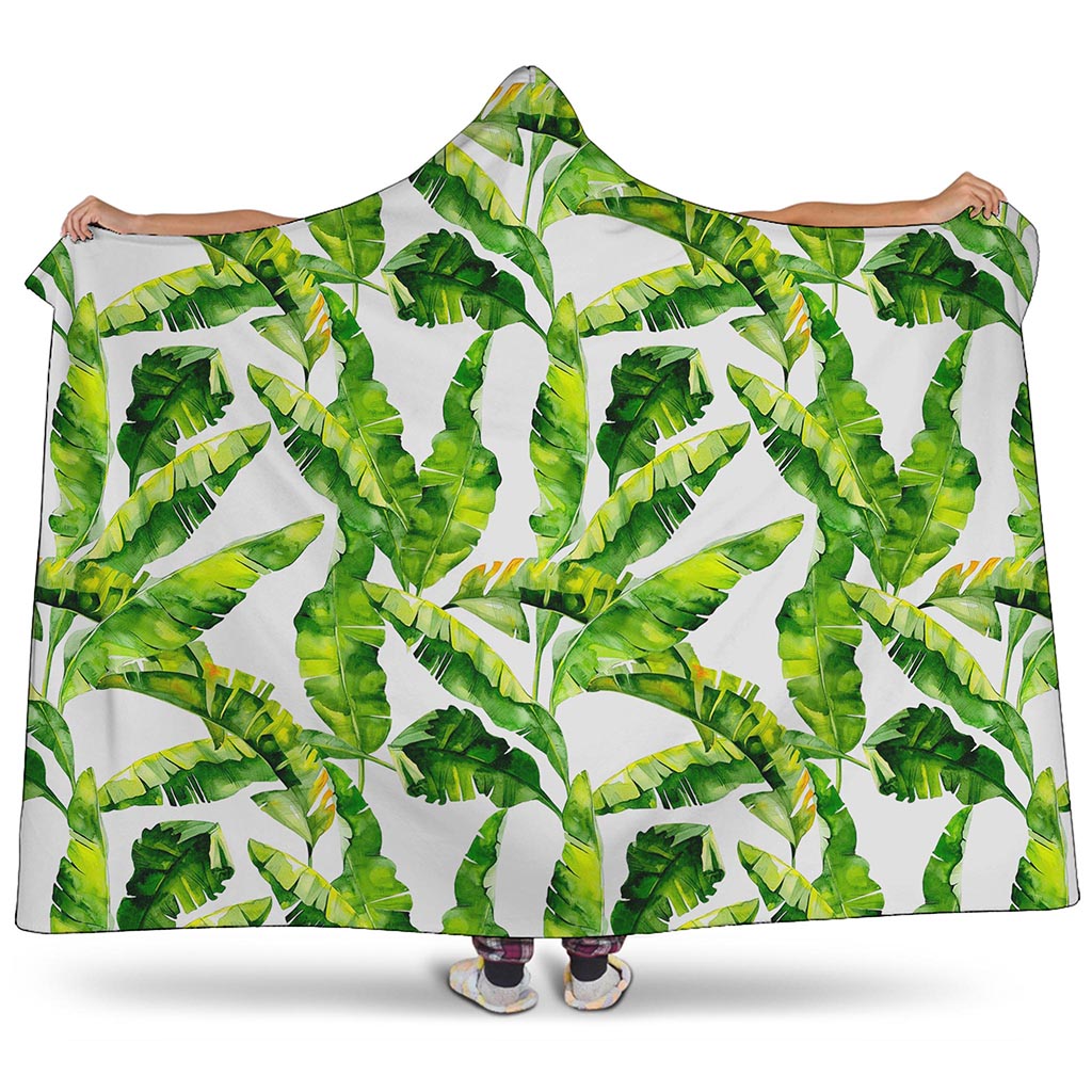 Tropical Banana Leaves Pattern Print Hooded Blanket