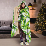 Tropical Banana Leaves Pattern Print Hooded Blanket