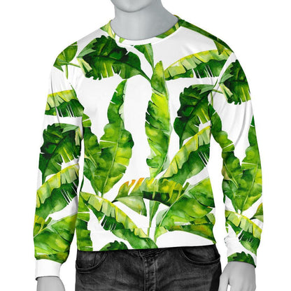 Tropical Banana Leaves Pattern Print Men's Crewneck Sweatshirt GearFrost