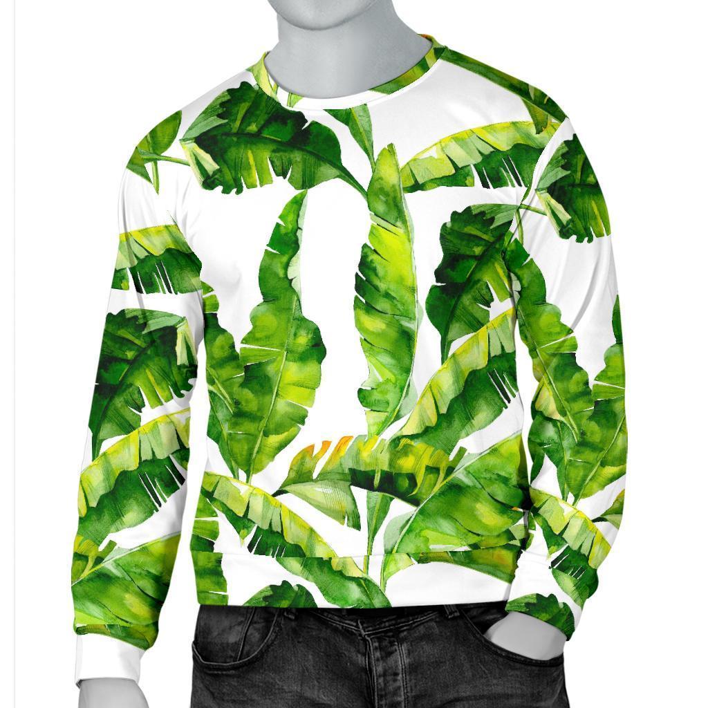 Tropical Banana Leaves Pattern Print Men's Crewneck Sweatshirt GearFrost