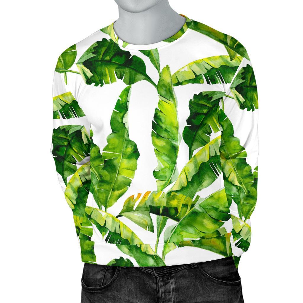 Tropical Banana Leaves Pattern Print Men's Crewneck Sweatshirt GearFrost