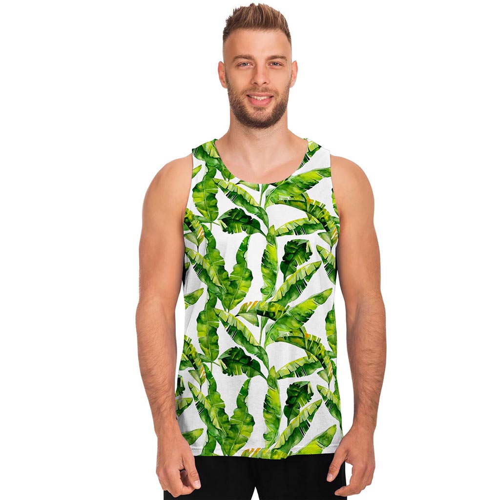 Tropical Banana Leaves Pattern Print Men's Tank Top