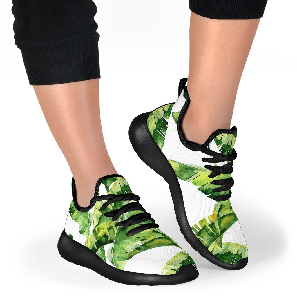 Tropical Banana Leaves Pattern Print Mesh Knit Shoes GearFrost