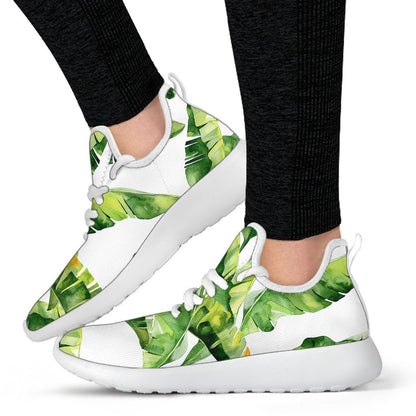 Tropical Banana Leaves Pattern Print Mesh Knit Shoes GearFrost