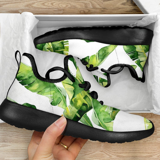 Tropical Banana Leaves Pattern Print Mesh Knit Shoes GearFrost
