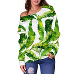 Tropical Banana Leaves Pattern Print Off Shoulder Sweatshirt GearFrost