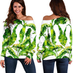 Tropical Banana Leaves Pattern Print Off Shoulder Sweatshirt GearFrost