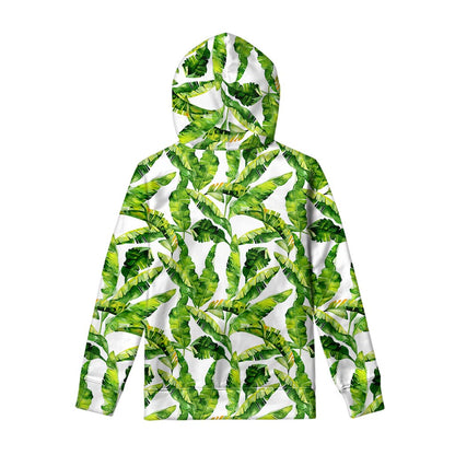 Tropical Banana Leaves Pattern Print Pullover Hoodie