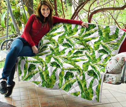 Tropical Banana Leaves Pattern Print Quilt