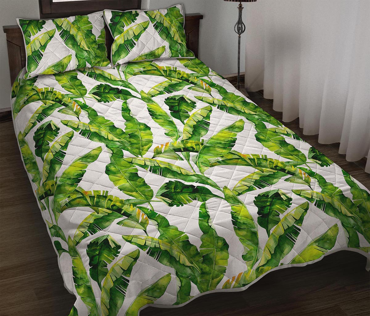 Tropical Banana Leaves Pattern Print Quilt Bed Set