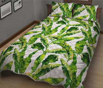 Tropical Banana Leaves Pattern Print Quilt Bed Set