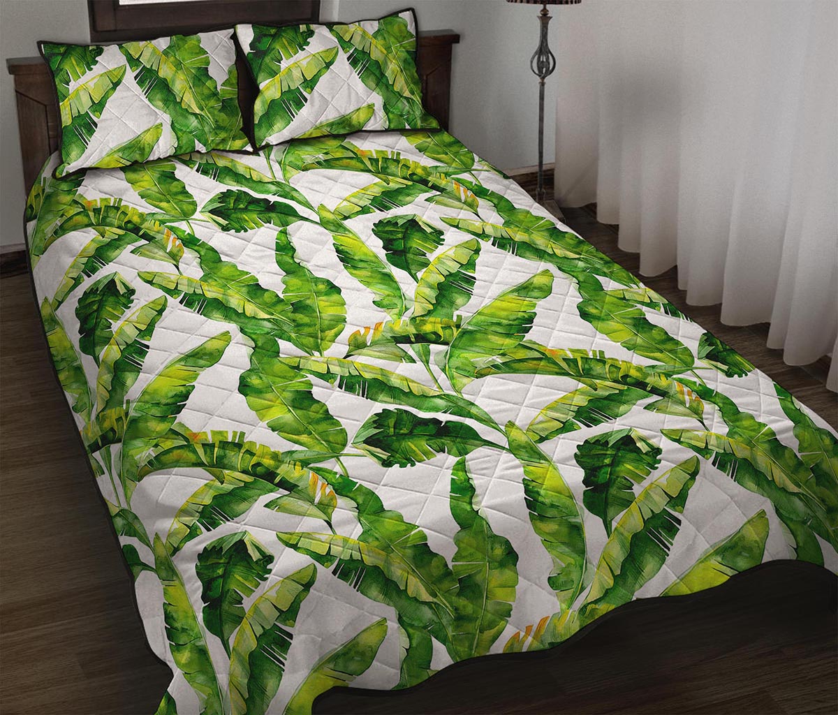 Tropical Banana Leaves Pattern Print Quilt Bed Set