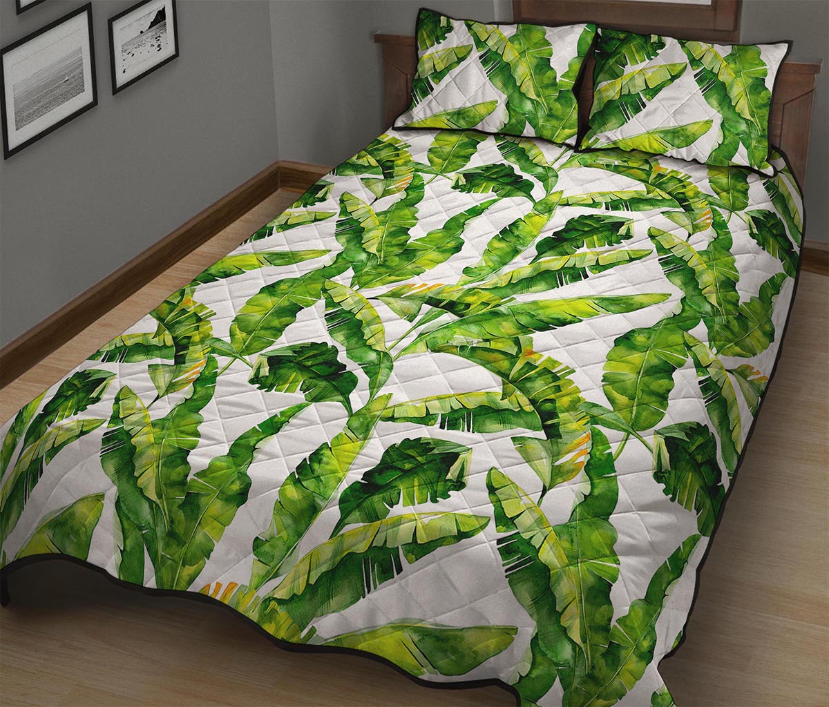 Tropical Banana Leaves Pattern Print Quilt Bed Set