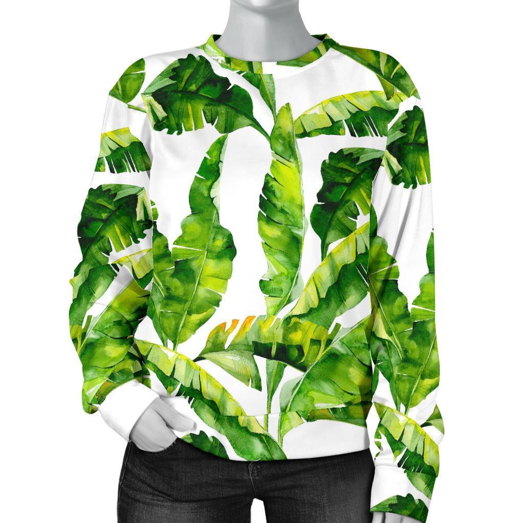 Tropical Banana Leaves Pattern Print Women's Crewneck Sweatshirt GearFrost