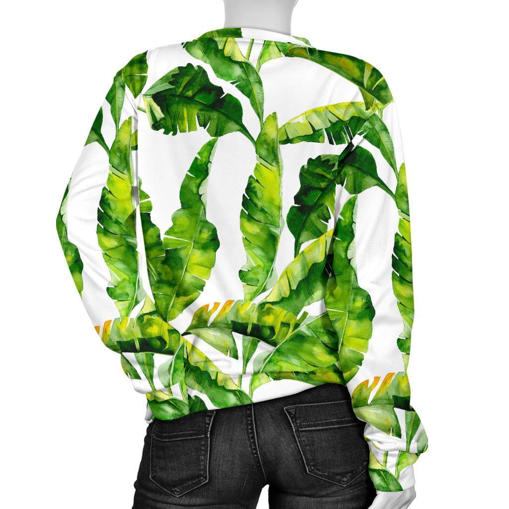 Tropical Banana Leaves Pattern Print Women's Crewneck Sweatshirt GearFrost