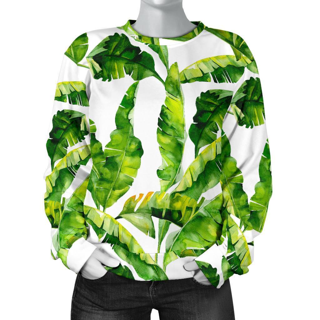 Tropical Banana Leaves Pattern Print Women's Crewneck Sweatshirt GearFrost