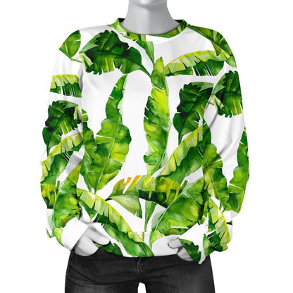 Tropical Banana Leaves Pattern Print Women's Crewneck Sweatshirt GearFrost