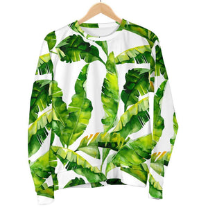 Tropical Banana Leaves Pattern Print Women's Crewneck Sweatshirt GearFrost