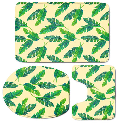 Tropical Banana Palm Leaf Pattern Print 3 Piece Bath Mat Set