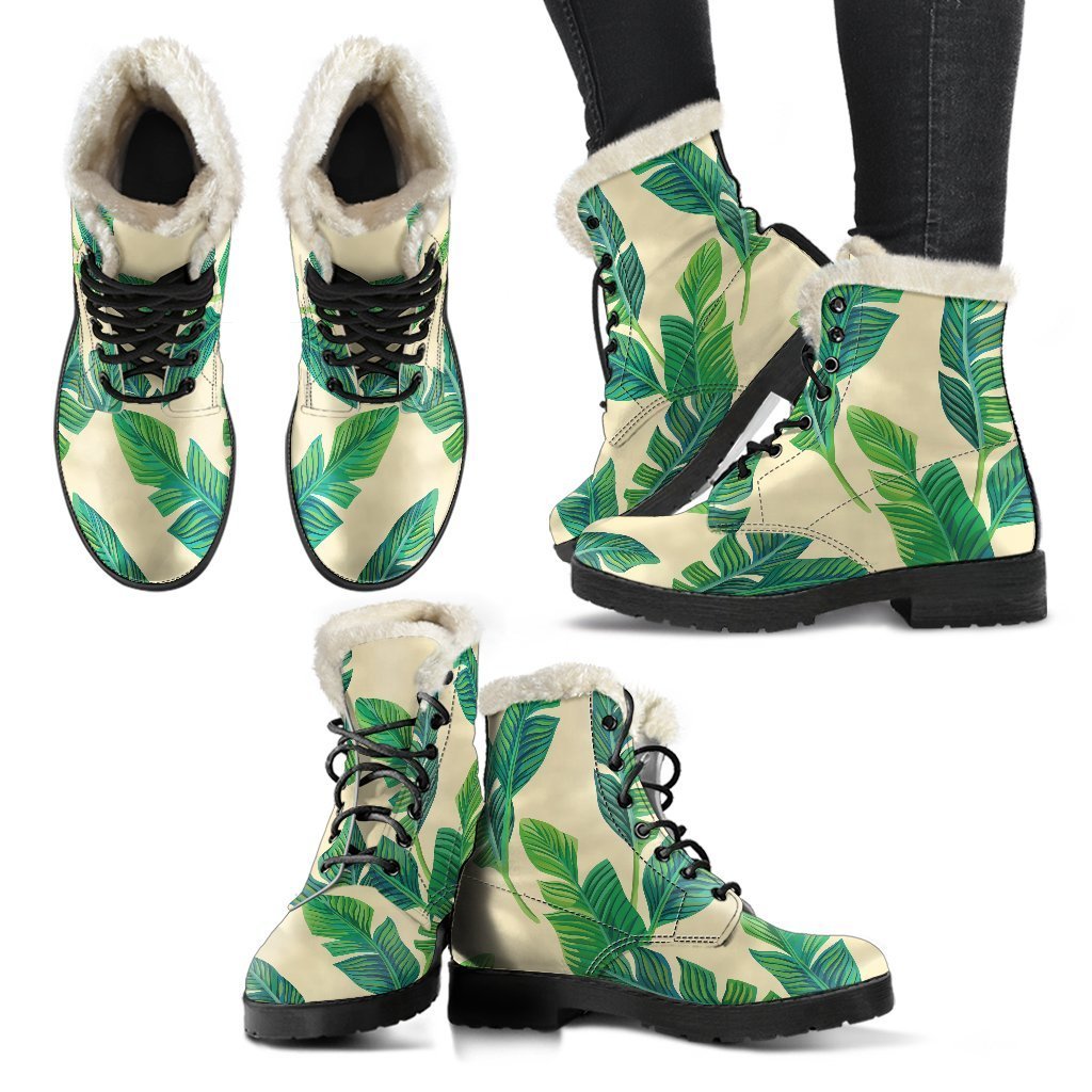 Tropical Banana Palm Leaf Pattern Print Comfy Boots GearFrost