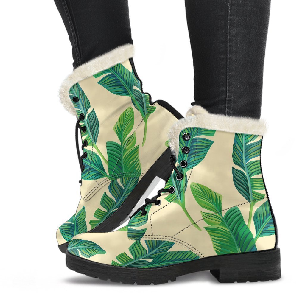 Tropical Banana Palm Leaf Pattern Print Comfy Boots GearFrost