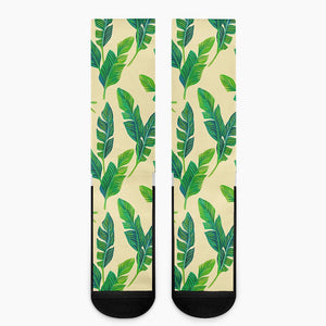 Tropical Banana Palm Leaf Pattern Print Crew Socks