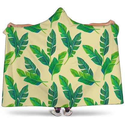 Tropical Banana Palm Leaf Pattern Print Hooded Blanket