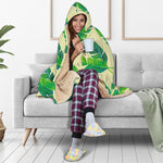 Tropical Banana Palm Leaf Pattern Print Hooded Blanket
