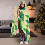 Tropical Banana Palm Leaf Pattern Print Hooded Blanket