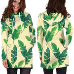 Tropical Banana Palm Leaf Pattern Print Hoodie Dress GearFrost