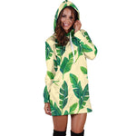 Tropical Banana Palm Leaf Pattern Print Hoodie Dress GearFrost